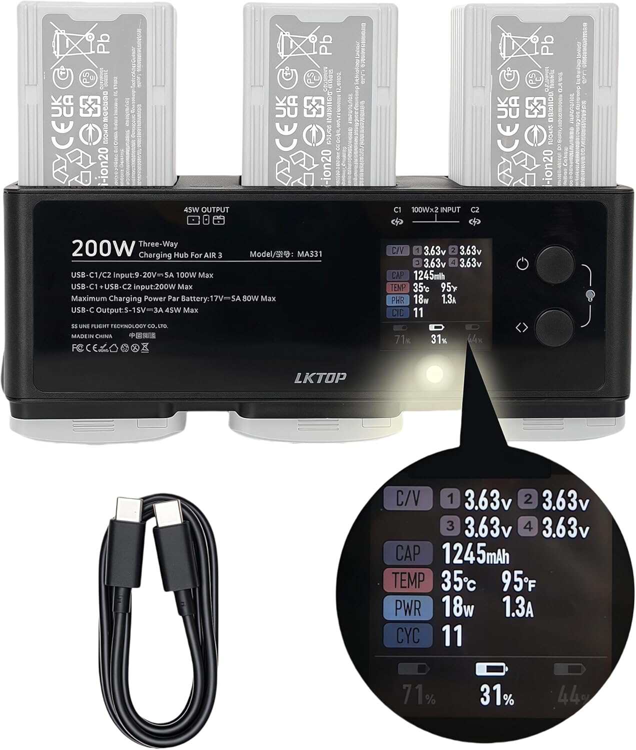 LKTOP Launches 200W Fast Charger Hub for DJI Air 3 Series Drones-Chargerlab